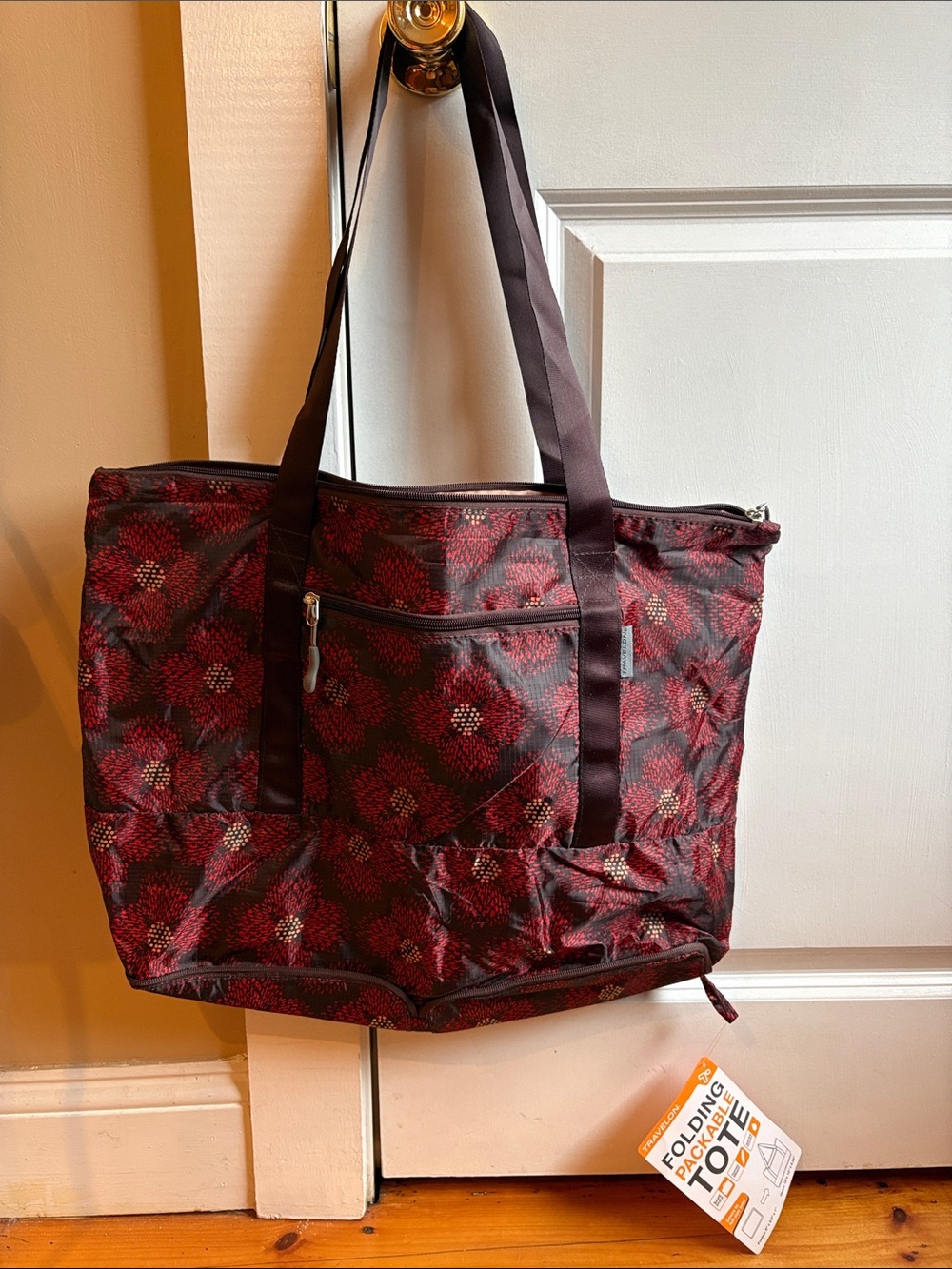 Travelon Red Floral Folding Tote